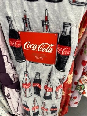 Coca-Cola Red, Black & White Bottle Print Velvet Throw